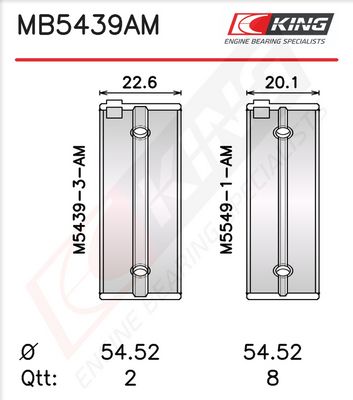 Комплект черупки на лагера на коляновия вал KING MB5439AM 020