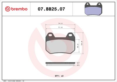 Bromsbeläggssats, skivbroms BREMBO 07BB2507
