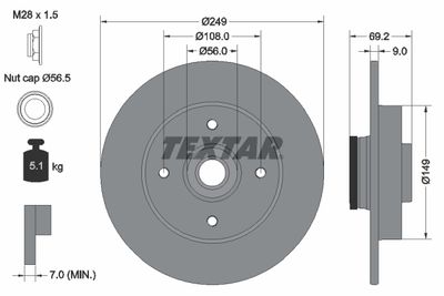 Тормозной диск TEXTAR 92202103 для PEUGEOT 408