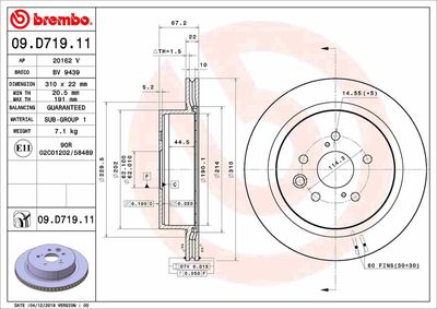 Тормозной диск BREMBO 09.D719.11 для LEXUS RC