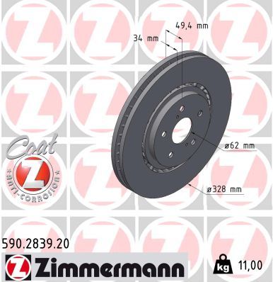 ZIMMERMANN 590.2839.20 Тормозные диски для LEXUS RX (_L2_) 200t (AGL20_)