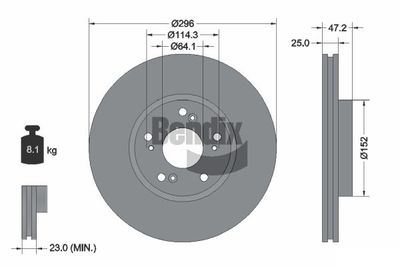 BENDIX Braking BDS1828 Тормозные диски  для HONDA ACCORD (Хонда Аккорд)