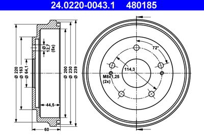 Тормозной барабан ATE 24.0220-0043.1 для HONDA HR-V