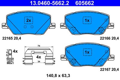 Комплект тормозных колодок, дисковый тормоз ATE 13.0460-5662.2 для JEEP COMPASS