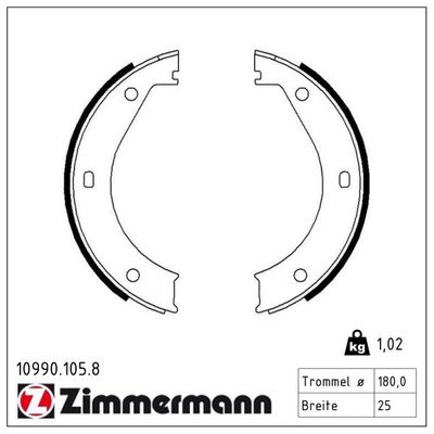 комплект спирачна челюст, ръчна спирачка ZIMMERMANN 10990.105.8