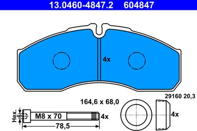 Комплект тормозных колодок, дисковый тормоз ATE 13.0460-4847.2 для RENAULT TRUCKS MASCOTT