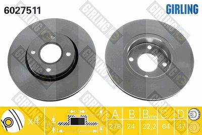 GIRLING 6027511 Тормозные диски для FORD USA CONTOUR