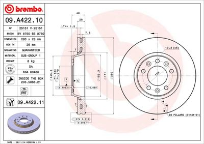 BREMBO Bremsscheibe PRIME LINE - UV Coated (09.A422.11)