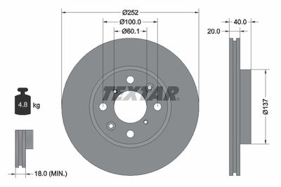 TEXTAR 92148903 Тормозные диски  для SUZUKI SPLASH (Сузуки Сплаш)