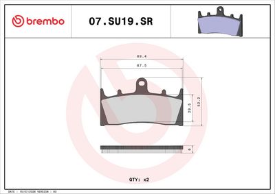 Bromsbeläggssats, skivbroms BREMBO 07SU19SR