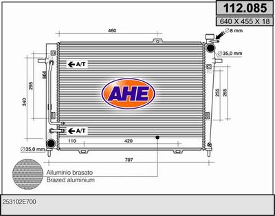 Радиатор, охлаждение двигателя AHE 112.085 для HYUNDAI TUCSON