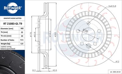 спирачен диск ROTINGER RT 21083-GL T9