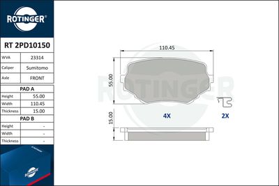 комплект спирачно феродо, дискови спирачки ROTINGER