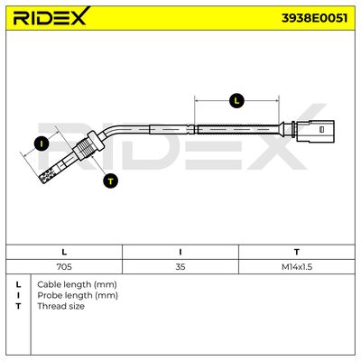 датчик, температура на изгорелите газове RIDEX 3938E0051