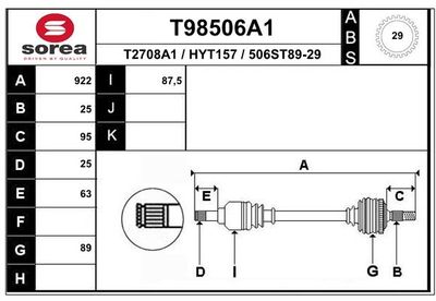 Приводной вал EAI T98506A1 для HYUNDAI COUPE