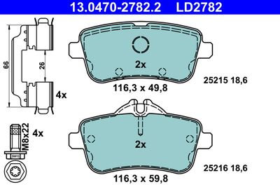 Комплект тормозных колодок, дисковый тормоз ATE 13.0470-2782.2 для MERCEDES-BENZ GLS