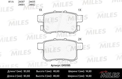 Комплект тормозных колодок, дисковый тормоз MILES E410195 для HONDA ACCORD
