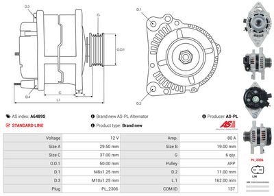 GENERATOR / ALTERNATOR AS-PL A6489S 4