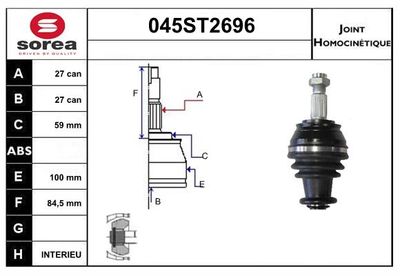 STARTCAR 045ST2696 ШРУС  для ALFA ROMEO GIULIETTA (940_) 2.0 JTDM (940FXH1A, 940FXH11, 940.FXZ11, 940.FXZ1A)
