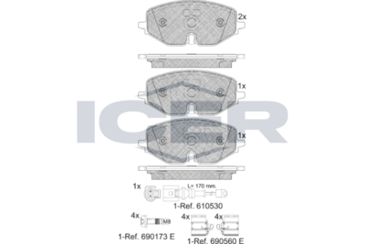 Комплект тормозных колодок, дисковый тормоз ICER 182369 для VW CADDY