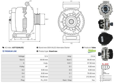 GENERATOR / ALTERNATOR AS-PL A3713VALEO 4