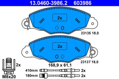 Комплект тормозных колодок, дисковый тормоз ATE 13.0460-3986.2 для CITROËN XM