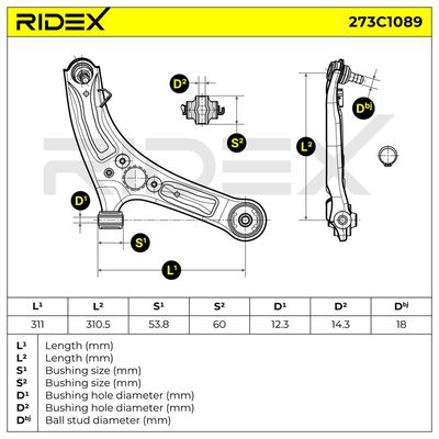 носач, окачване на колелата RIDEX 273C1089