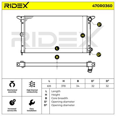 радиатор, охлаждане на двигателя RIDEX 470R0360