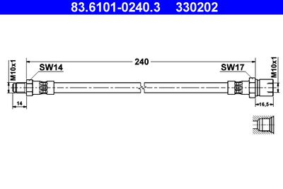 Тормозной шланг ATE 83.6101-0240.3 для PORSCHE 911