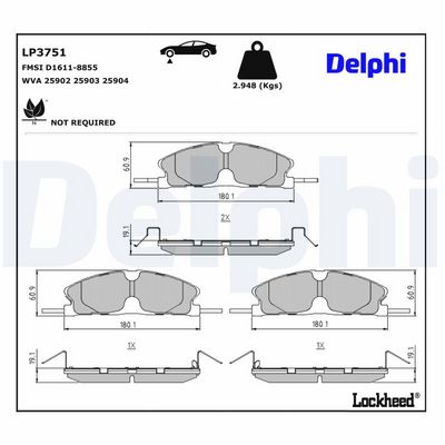 Remblokken set Voor , past: FORD USA EXPLORER, FLEX, TAURUS 2.0/2.3/3.5 09.08-