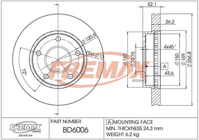 Тормозной диск FREMAX BD-6006 для CHEVROLET S10