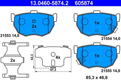 Комплект тормозных колодок, дисковый тормоз ATE 13.0460-5874.2 для HYUNDAI TIBURON