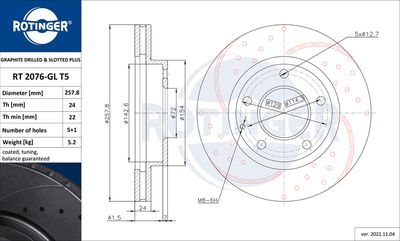 спирачен диск ROTINGER RT 2076-GL T5