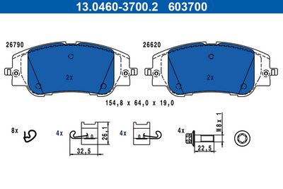 Zestaw klocków hamulcowych, hamulce tarczowe ATE 13.0460-3700.2