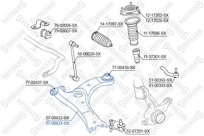 носач, окачване на колелата STELLOX 57-00833-SX