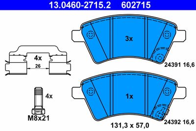 Комплект тормозных колодок, дисковый тормоз ATE 13.0460-2715.2 для FIAT SEDICI