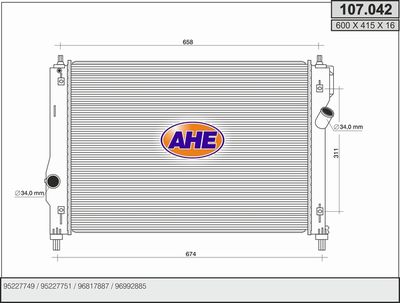 Радиатор, охлаждение двигателя AHE 107.042 для CHEVROLET AVEO