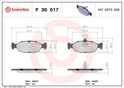 Brake Pad Set, disc brake P 36 017