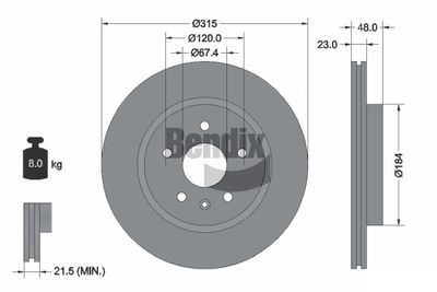 Тормозной диск BENDIX Braking BDS1415 для BUICK LA