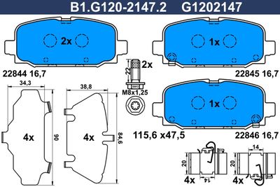 Комплект тормозных колодок, дисковый тормоз GALFER B1.G120-2147.2 для JEEP COMPASS