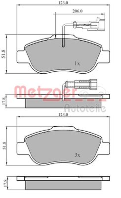 Комплект тормозных колодок, дисковый тормоз METZGER 1170849 для FIAT PANDA