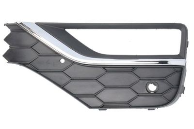 Voorbumper afdekking Voor Links (met verchroomde stipe, met mistlampgaten, plastic, zwart) past: VW AMAROK 2H 05.16-05.22