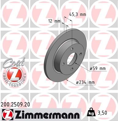 Тормозной диск ZIMMERMANN 200.2509.20 для NISSAN DATSUN