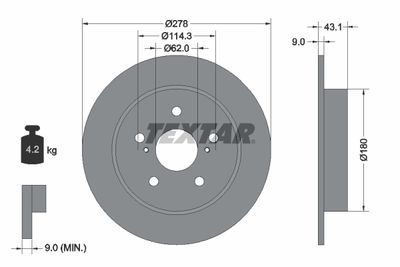 Тормозной диск TEXTAR 92222300 для SUZUKI SX4