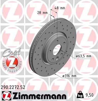 ZIMMERMANN 290.2272.52 Тормозные диски  для JAGUAR XE (Ягуар Xе)