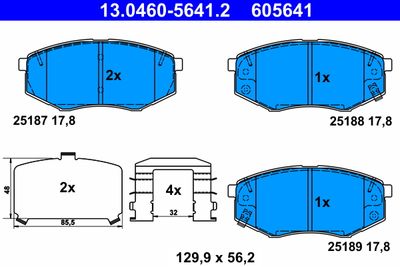 Комплект тормозных колодок, дисковый тормоз ATE 13.0460-5641.2 для HYUNDAI ix20