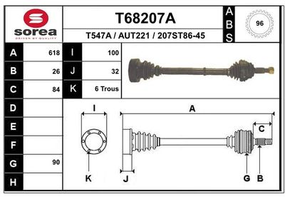 EAI T68207A Сальник полуоси  для AUDI 90 B2 (813, 814, 853) 2.2 E quattro