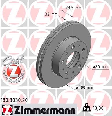 Bromsskiva ZIMMERMANN 180.3030.20