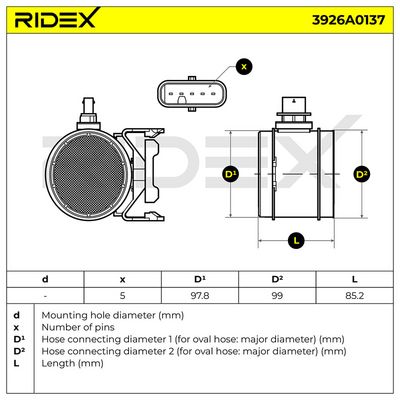 въздухомер-измерител на масата на въздуха RIDEX 3926A0137