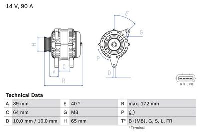 Генератор BOSCH 0 986 083 630 для MITSUBISHI L200